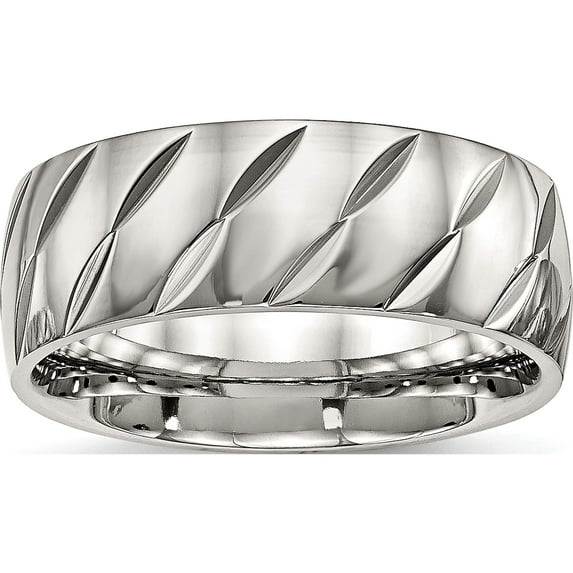 Stainless Steel Polished Diamond Cut 8mm Band (Size 7.5) Made In China sr494-7.5