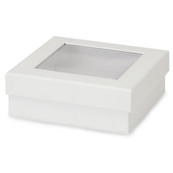 24 PK, White Gourmet Rigid Window Box, Medium 5.75 x 5.75 x 2" For Candy, Cookies Or Gourmet Food