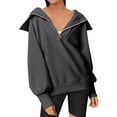 thumbnail image 2 of Hanerdun Women Sweatshirts Female Half Zip Pullover Blouss Casual Top Dark Gray S, 2 of 5