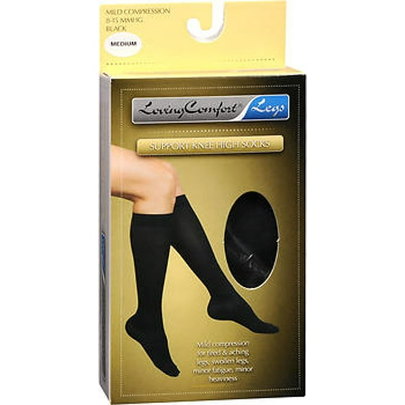 Loving Comfort Support Knee High Closed Toe 8-15mmHg (Black) Medium