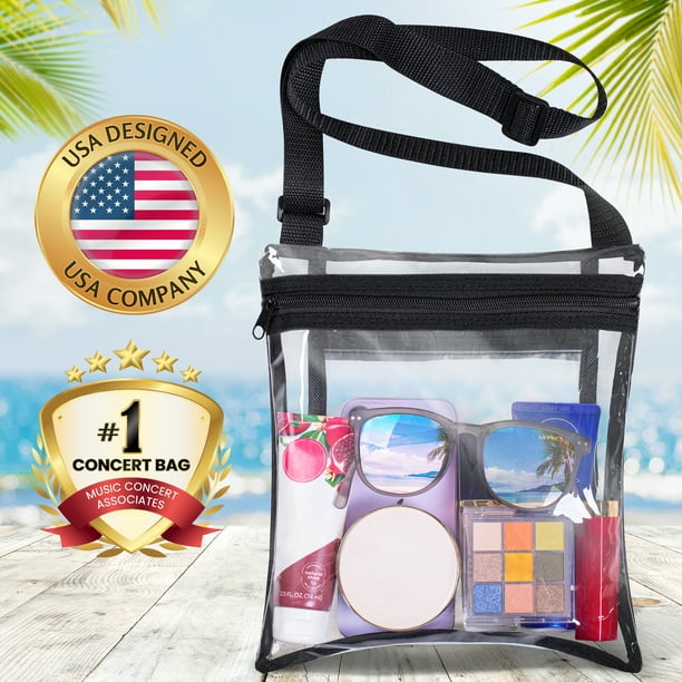 Clear Crossbody Bag, Adjustable Black Strap, Men & Women Stadium