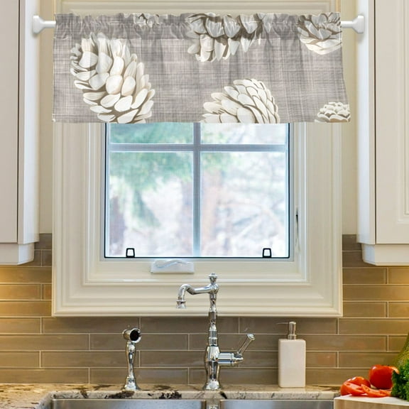 Ryvnso Pinecones Artistic Window Valance Kitchen Farmhouse Rod Pocket Short Curtain 54x18 inch