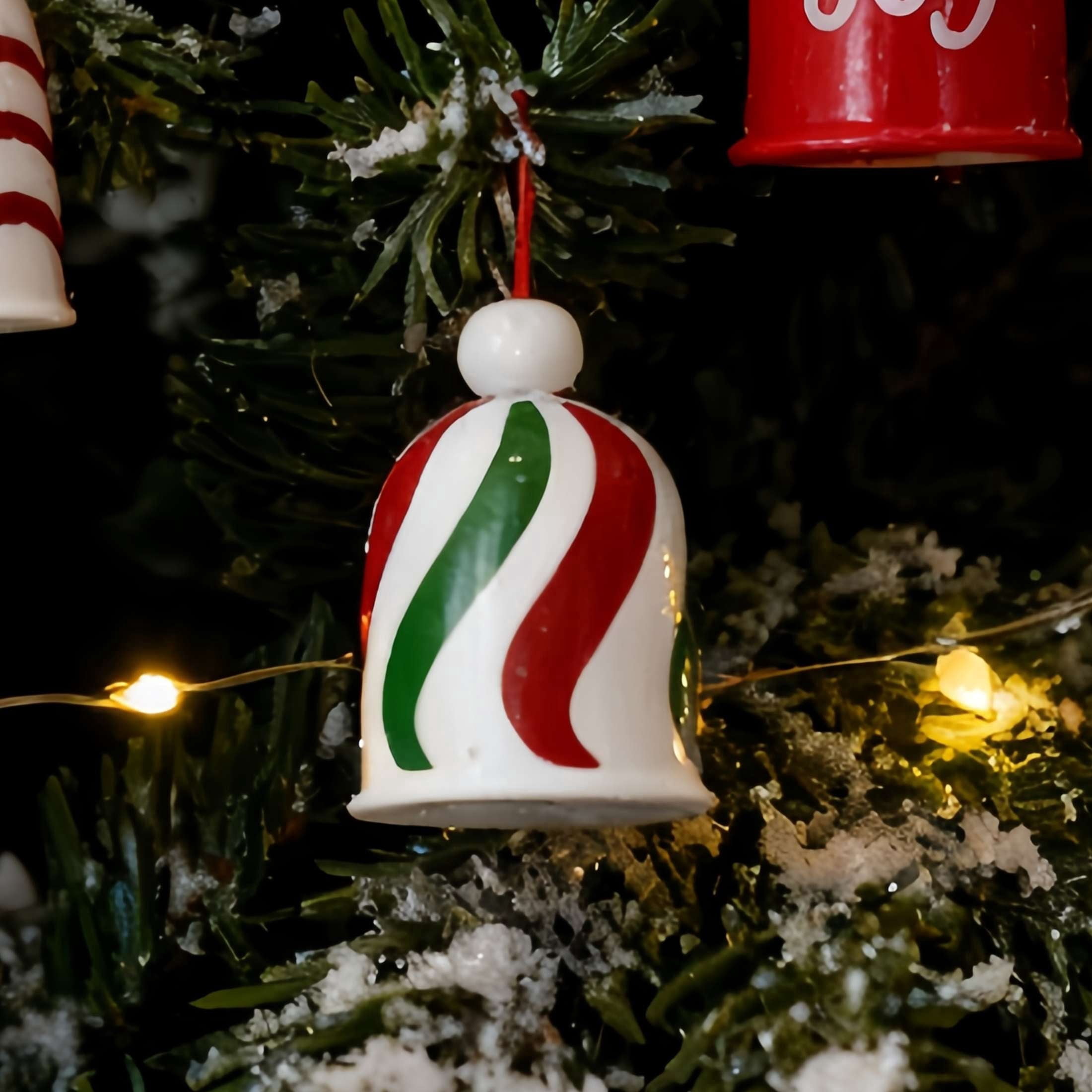 6-Count Red/White/Green Bell Mini Christmas Ornaments, 1.5", by Holiday Time