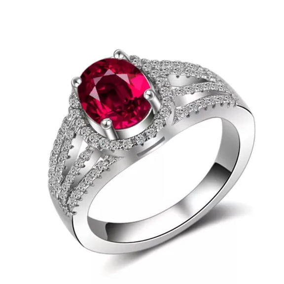 Oval Cut Red Cz Band Claw Rings Women's 925 Silver Engagement Party Ring Sz 5-10