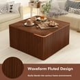 thumbnail image 4 of Fluted Square Coffee Table with Storage Large Wood Center Table with Solid Wood Veneer Top Mid Century Modern Low Coffee Table for Living Room, Rustic Brown, 4 of 8
