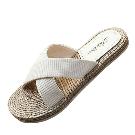 

Shpwfbe Slippers For Women Fashion Spring Summer Casual Flat-Bottomed Beach Fashion Cross Strap Slippers For Women Indoor And Outdoor Womens Slippers