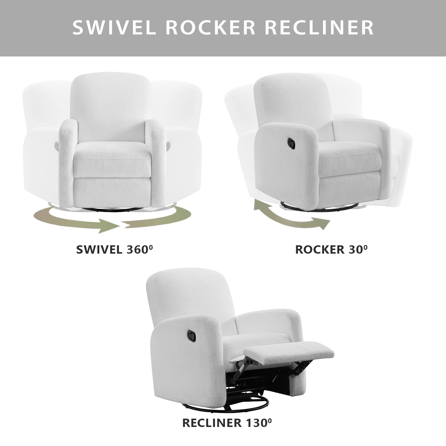Oxford Baby Snuggly Upholstered Glider Recliner Rocking Chair, Green Guard Gold Certified, 360° Swivel For Nursery And Living Room - Plush White