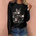 thumbnail image 2 of Pompotops Femmes Imprimé Décontracté Col Rond Manches Longues T-shirt Tops Blouse, 2 of 7