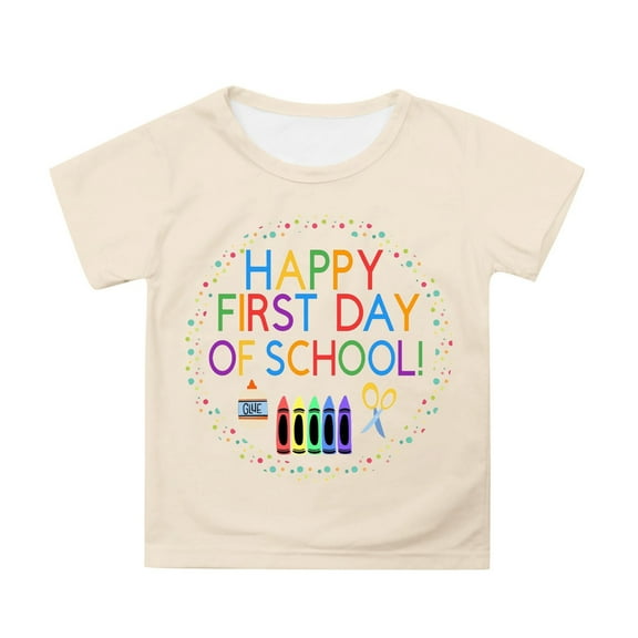 Clearance Deals ! Girls Back to School Girls Short Sleeve T Shirts Kids Summer Slim Fit Tops Crewneck Tees( Beige-i,6-7 Years)