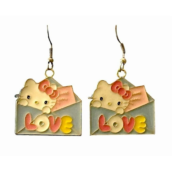 Hello Kitty Love Letter Earrings Enamel Finish French Wire Dangle