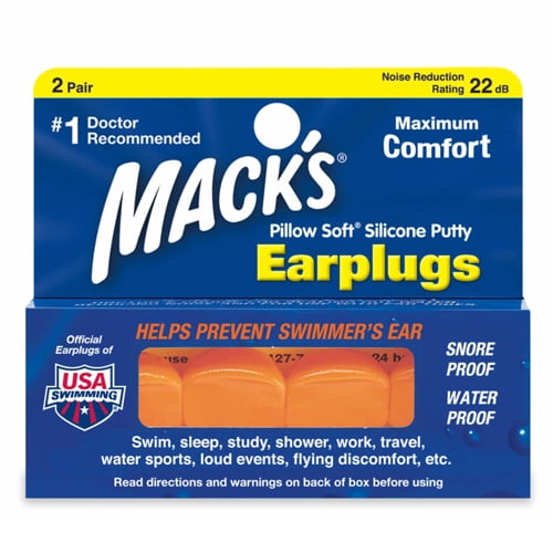 Mack's AquaBlock Earplugs 4 Pack Waterproof Ear Plugs for Water 2 Pair 