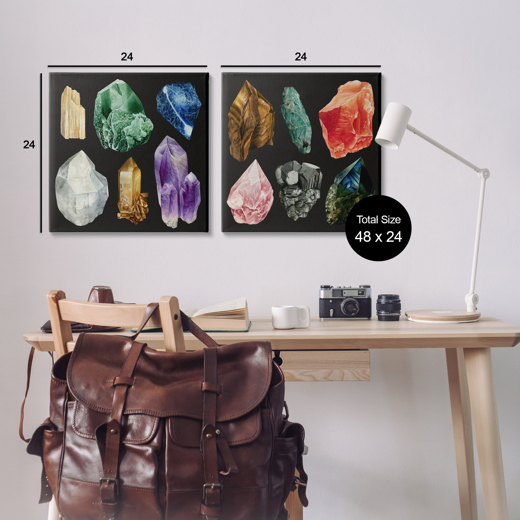 Stupell Industries Various Gemstones on Black STEM Painting Wrapped Canvas Art Print Wall Art, 24 x 24, Set of 2