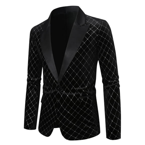 Wancir Glitter Blazers for Men's Shawl Lapel Wedding Metallic Sports Coat Party Sparkly Suit Jackets