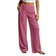 thumbnail image 2 of MLCDZ Women's High Waisted Pinstripe Wide Leg Loose Pants Side Drawstring Flowy Stretchy Dress Pants Casual Work Trousers with Pockets, 2 of 8