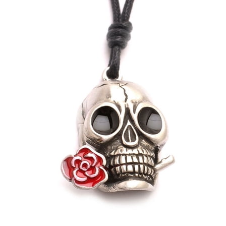 Skull Mardi Gras Silver Pewter Charm Necklace Pendant Jewelry With Cotton Cord