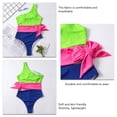 thumbnail image 4 of Traje de baño para mujer, una pieza, un hombro, bloqueo de color, recorte, cintura con lazo, bikini, traje de baño Royalblue L, 4 of 5