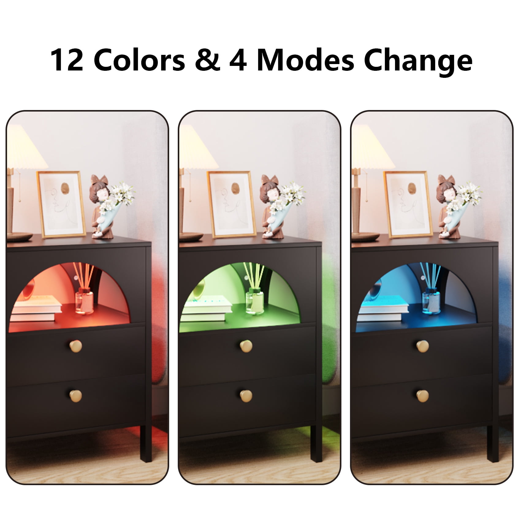 Semiocthome Modern Nightstand with Charging Station 2 Drawer,Bedside Table with USB Port,Black,Adult