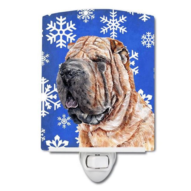 Carolines Treasures SC9767CNL Shar Pei Winter Snowflakes Ceramic Night Light
