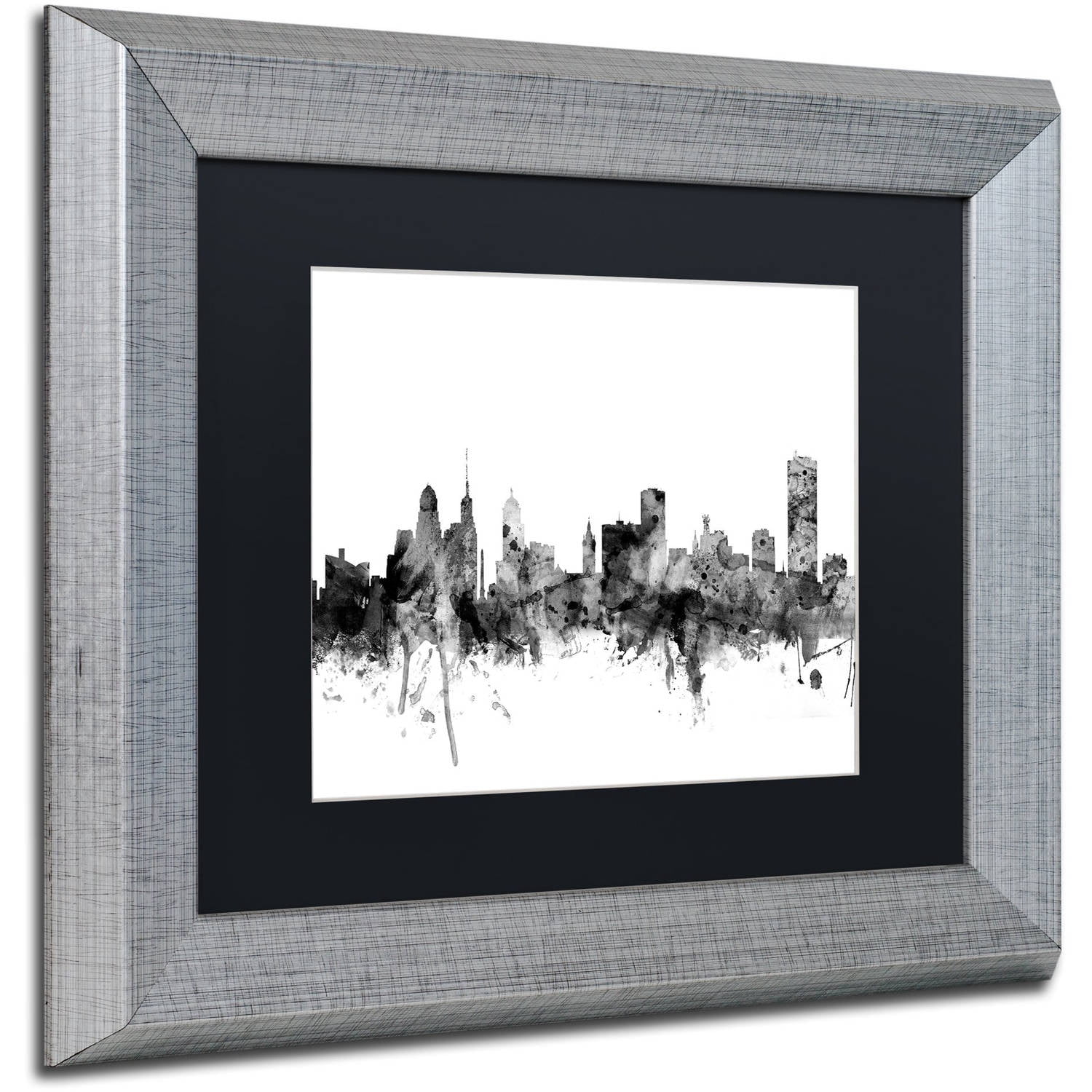 Trademark Fine Art "Buffalo New York Skyline B&W" Canvas Art by Michael Tompsett, Black Matte, Silver Frame