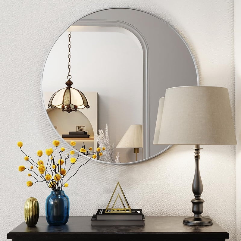Gleamira 20" Round Wall Vanity Mirror Bathroom Mirror with Aluminum Alloy Frame, White