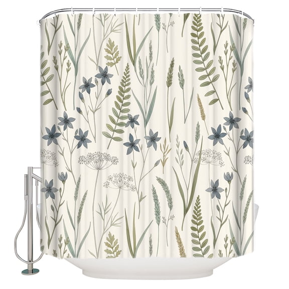 Beige Botanical Leaves Bathroom Shower Curtains with 12 Hooks Polyester Waterproof Shower Curtain for Stalls and Bathtubs Spring Farmhouse Floral Decorative Bathroom Privacy Curtain 72x84 Inches