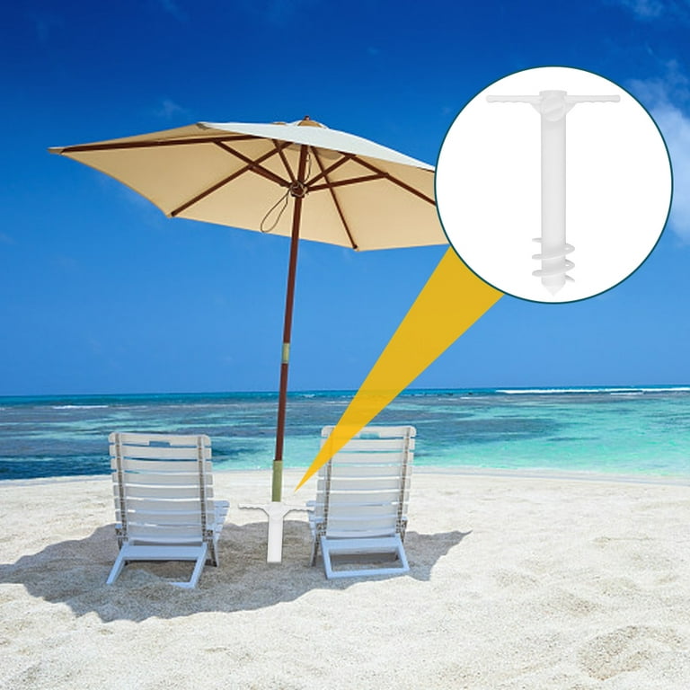 Odomy Beach Umbrella Sand Anchor, White Beach Umbrella Holder, Spiral Design Fishing Rod Holder, Portable Ground Spike Anchor, ABS Sand Screw