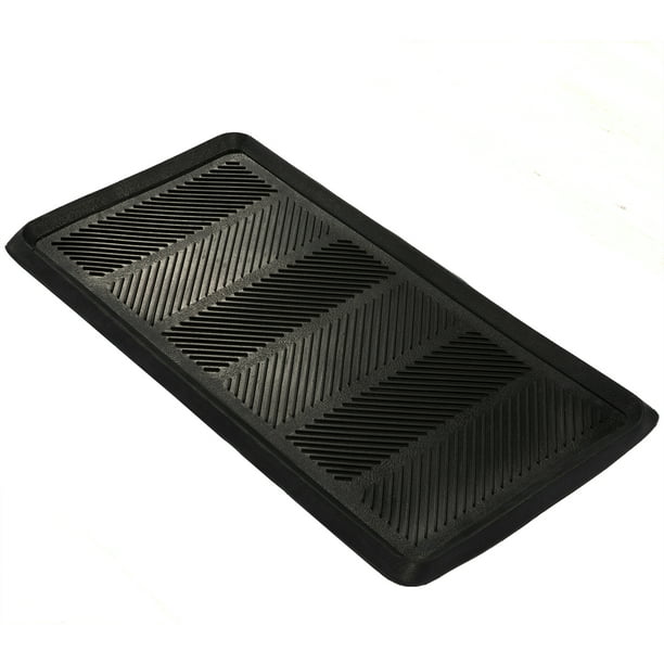 Ottomanson Black ZigZag Rubber Easy Clean Doormat Boot Tray, 16" X 32