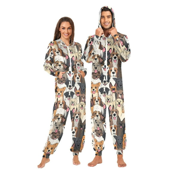 Happy Dogs Adult onesie Pajamas, Crystal Velvet Ultra Soft Warm Jumpsuit for Men and Women