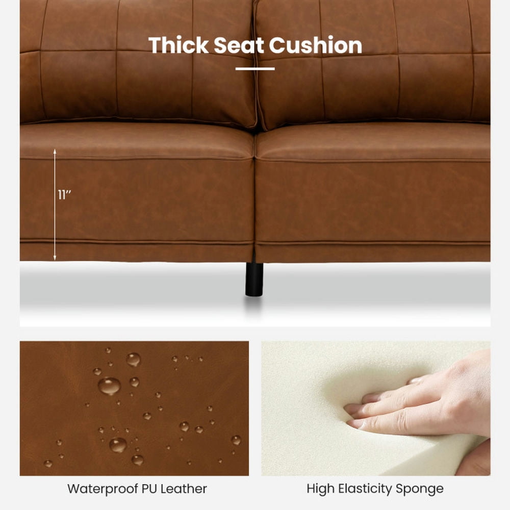 Finihen Loveseat Sofa, PU Leather Sofa Couch, PU Leather Modern 3-Seater Sofa Couch with 2 Detachable Back Pillows, for Living Room, Bedroom, Brown Finihen Loveseat Sofa, PU Leather Sofa Couch, PU Leather Modern 3-Seater Sofa Couch with 2 Detachable Back Pillows, for Living Room, Bedroom, Brown
