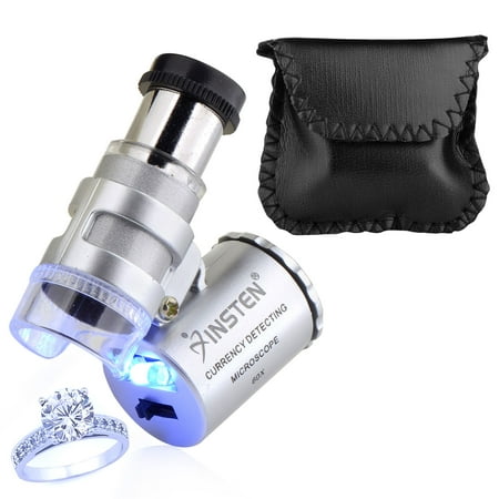 Insten 60x Magnifying Magnifier Glass Jeweler Eye Jewelry Loupe Loop LED Light Pocket Professional Microscope (with Leather (Best 10x Jewelers Loupe)