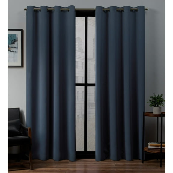 Exclusive Home Sateen Twill Woven Room Darkening Blackout Grommet Top Curtain Panel Pair, 52"x96", Vintage Indigo