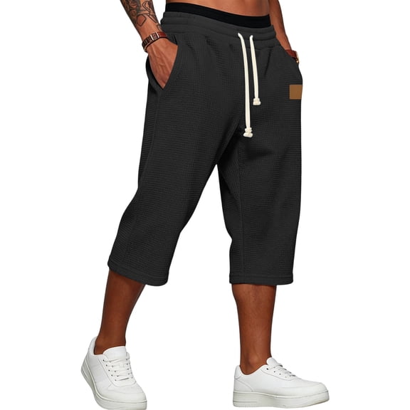 Dwellite Long Short for Men Below Knee Cargo Short Pants Casual Summer Lightweight 3/4 Sweat Shorts with Pockets SweatShorts Black 2XL