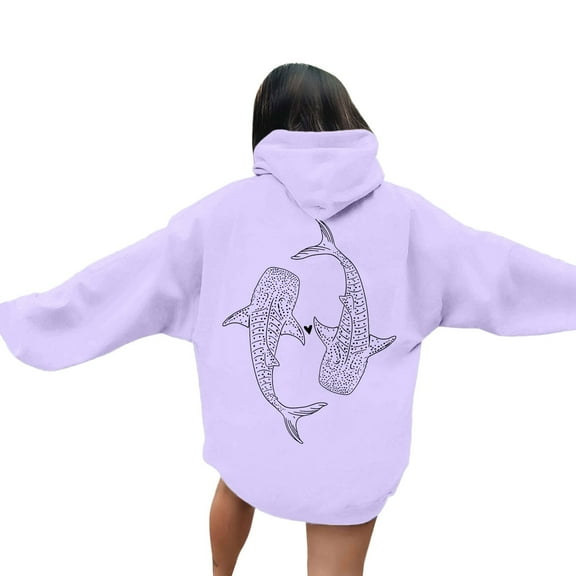 Wovix Hoodie with Shark Whale Sweatshirt Christian Hoodie For Women Clothes Graphic Long Sleeve Sweatshirts Daily Wear
