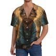 thumbnail image 7 of Lsque Sunflower Meditating Cat print Men's Cuban Collar Short Sleeve Shirt Summer Beachwear Casual Button Down Fashionable Vacation Leisure Shirt-3X-Large, 7 of 7