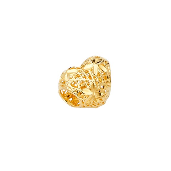 Wellingsale 14k Yellow Gold Filigree Heart Slider for Mix & Match Bracelet (Size : 10 x 10 mm)