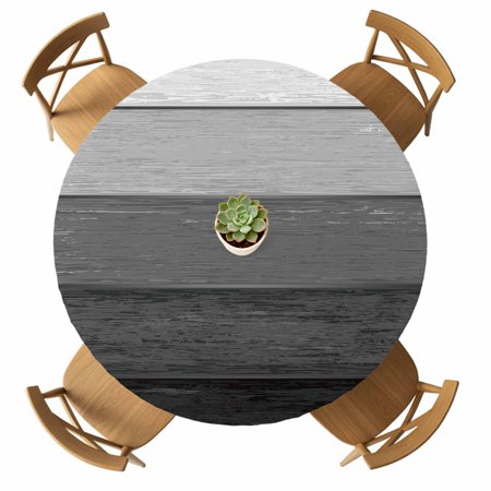 Round Fitted Tablecloth with Elastic Grey Wood Grain Tablecloths Waterproof Oil Proof Rustic Ombre Wooden Stripes Table Cover for Kitchen Dinner Party Picnic Fits Tables up to 36 - 44 Diameter