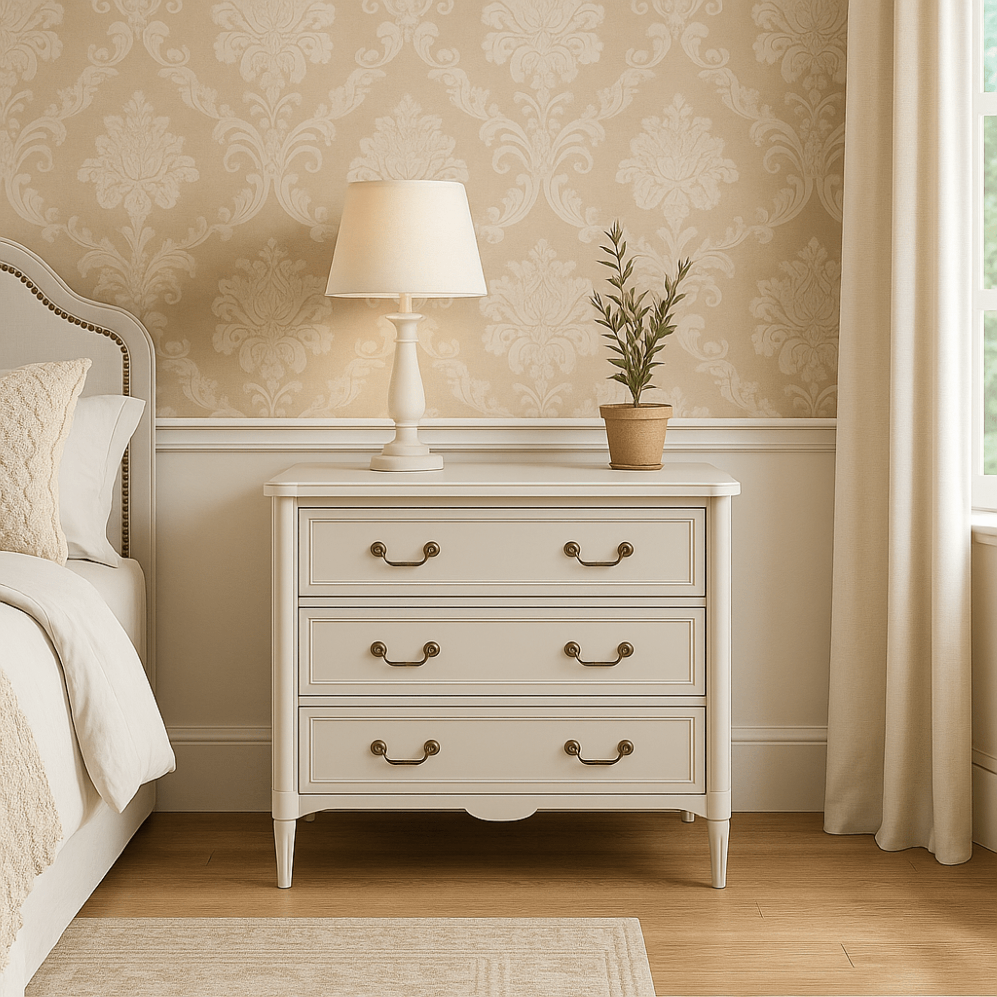 Design House Oxford Traditional End Tables/Nightstands and Chest Set, Antique White