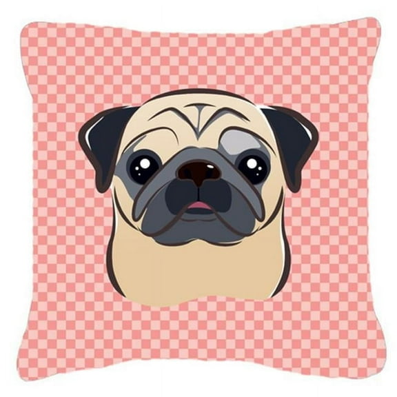 Caroline's Treasures BB1262PW1818 Checkerboard Pink Fawn Pug Canvas Fabric Decorative Pillow , 18H x18W, multicolor