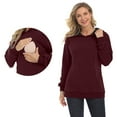 thumbnail image 2 of Youmylove Women Maternity Regular Solid Color Hem Casual Long Sleeve Top Belt Hoodies Breastfeeding Top Comfy, 2 of 8