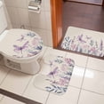 thumbnail image 4 of Purple Florals Bath Mat 3 Piece Bathroom Rug Set, Spring Butterflies Dragonfly Retro Beige Non Slip Bath Rug Contour Mat and Toilet Lid Cover, Absorbent Shower Mats Soft Bath Rugs and Mats Sets, 4 of 8