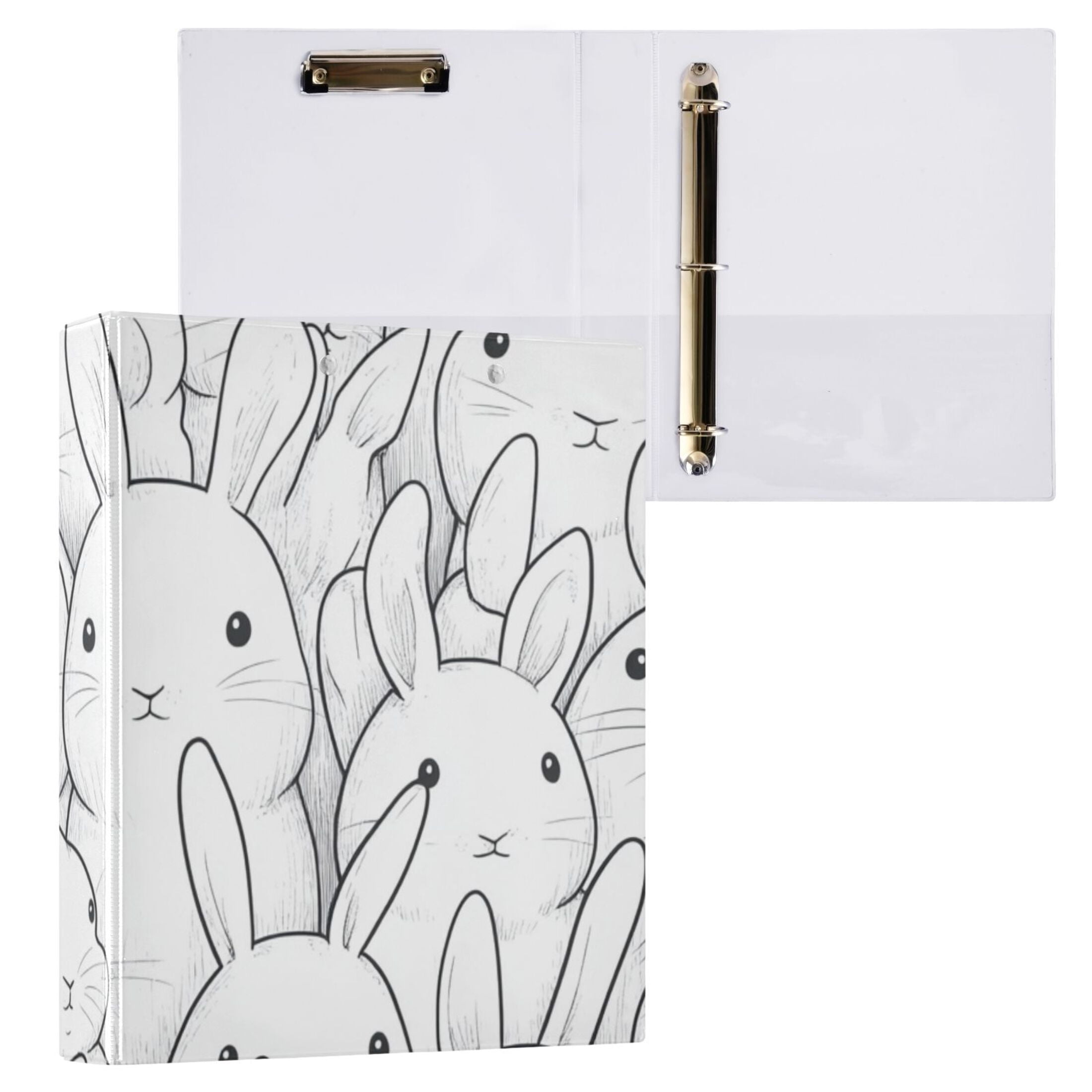 Cute Bunny Rabbits 3 Ring Binders 1.5 inch Hardcover File Folders with Interior Pockets A4 Size Organizer for School Office Hospital