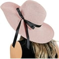 thumbnail image 2 of Womens Floppy Summer Sun Beach Straw Hat, Foldable Wide Brim Hats with Bowknot UPF50, 2 of 7