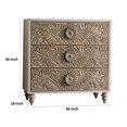 thumbnail image 5 of Benjara 36 Inch Nightstand Dresser, 5 Drawers, Floral Design, Antique White, 5 of 6