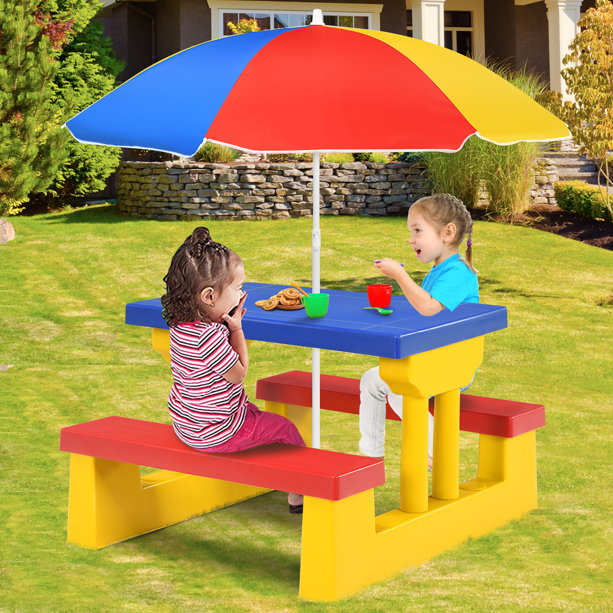 Costway Kids Picnic Table Set W/Removable Umbrella Indoor Outdoor Garden Patio - image 2 of 10