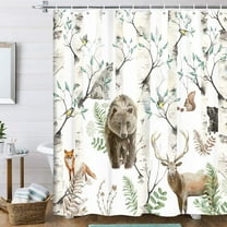 Rustic Woodland Shower Curtain for Farmhouse Bathroom Country Lodge Cabin Shower Curtains, Wild Animals Forest Bear Deer Hunting Bath Curtain Kids Decor, Modern RV Shower Curtain with Hooks, 70X70IN