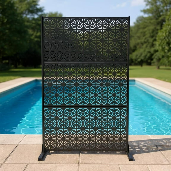 EcoSummer Outdoor Metal Privacy Screen 72"x47" – Freestanding Decorative Fence Panels with Stand, Rust-Resistant Steel Divider & Climbing Plant Trellis for Patio Garden Balcony