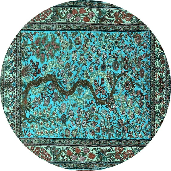 Ahgly Company Indoor Round Animal Light Blue Traditional Area Rugs, 7' Round