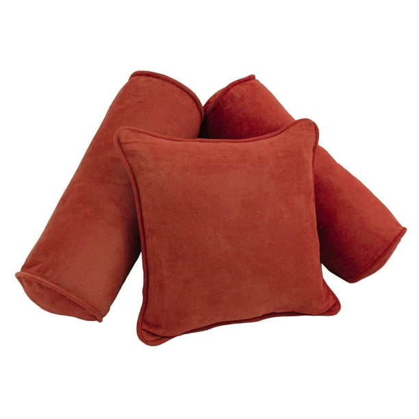 Double-corded Solid Microsuede Throw Pillows with Inserts (Set of 3) - Cardinal Red
