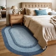 thumbnail image 2 of 5x8 Oval Living Room Area Rug Washable Modern Border Bedroom Bedside Area Rugs Non Slip Low Pile Dining Room Oval Throw Carpet Contemporary Rugs for Living Room Kitchen Nursery, Blue, 2 of 9