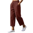 thumbnail image 2 of Womens Pants with Pockets 100% Cotton Elastic Waist Relaxed Fit Loose Casual Pants, 2 of 8